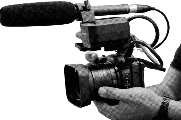 Photo cutout of someone holding a DSLR camera