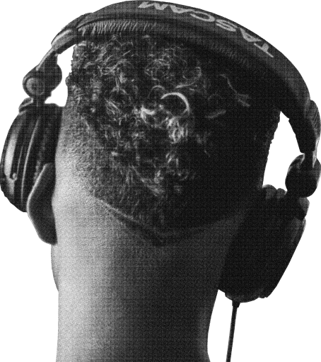Photo cutout of someone wearing headphones